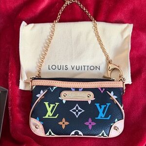 Louis Vuitton Black Multicolor Clutch with Gold Chain